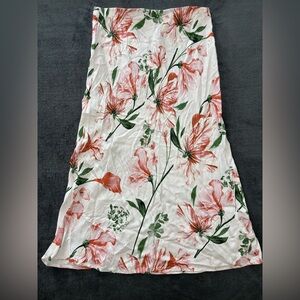 Anthropologie Floral Slip Skirt Size M Women's, Midi Lightweight White & Pink
